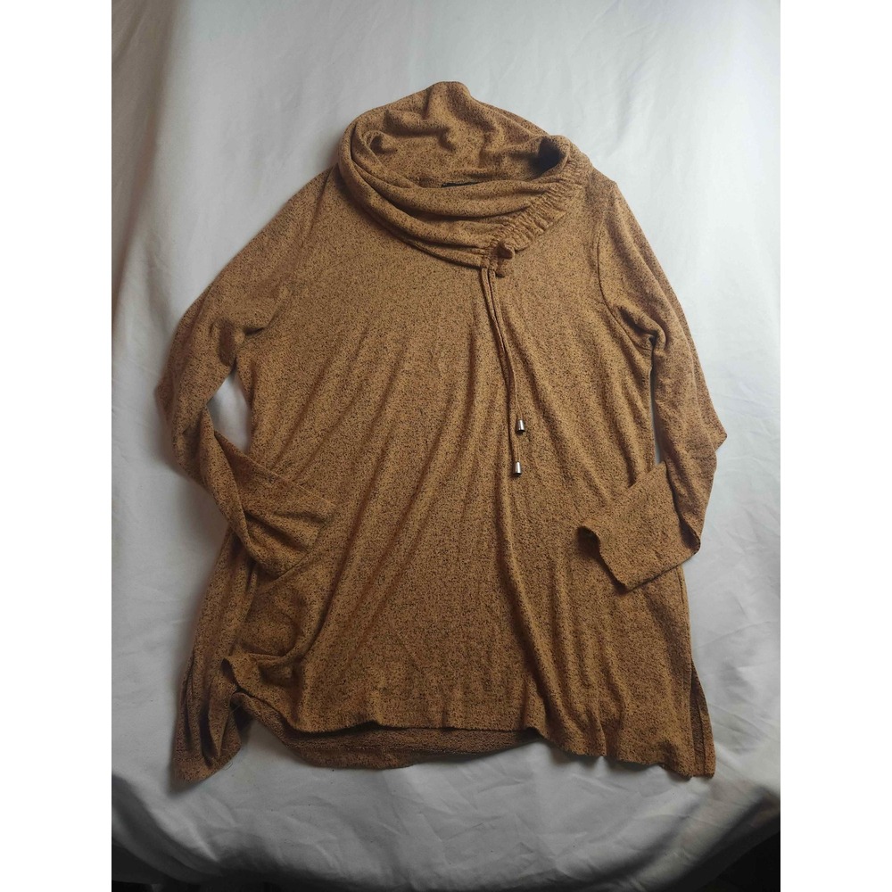N Touch Womens Cowl Neck Tunic‎ Sweater Mustard Brown Marled Knit Large